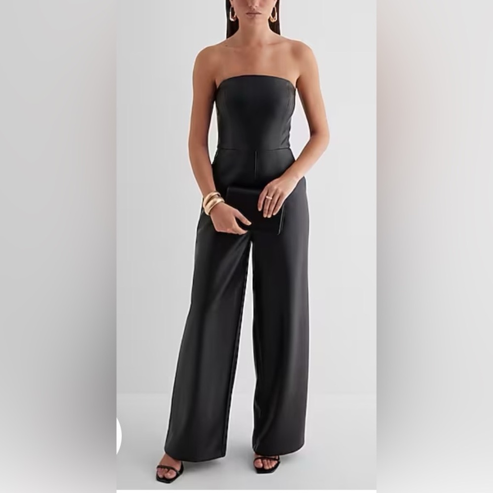 Faux Leather Strapless Wide Leg Jumpsuit - Express NWT